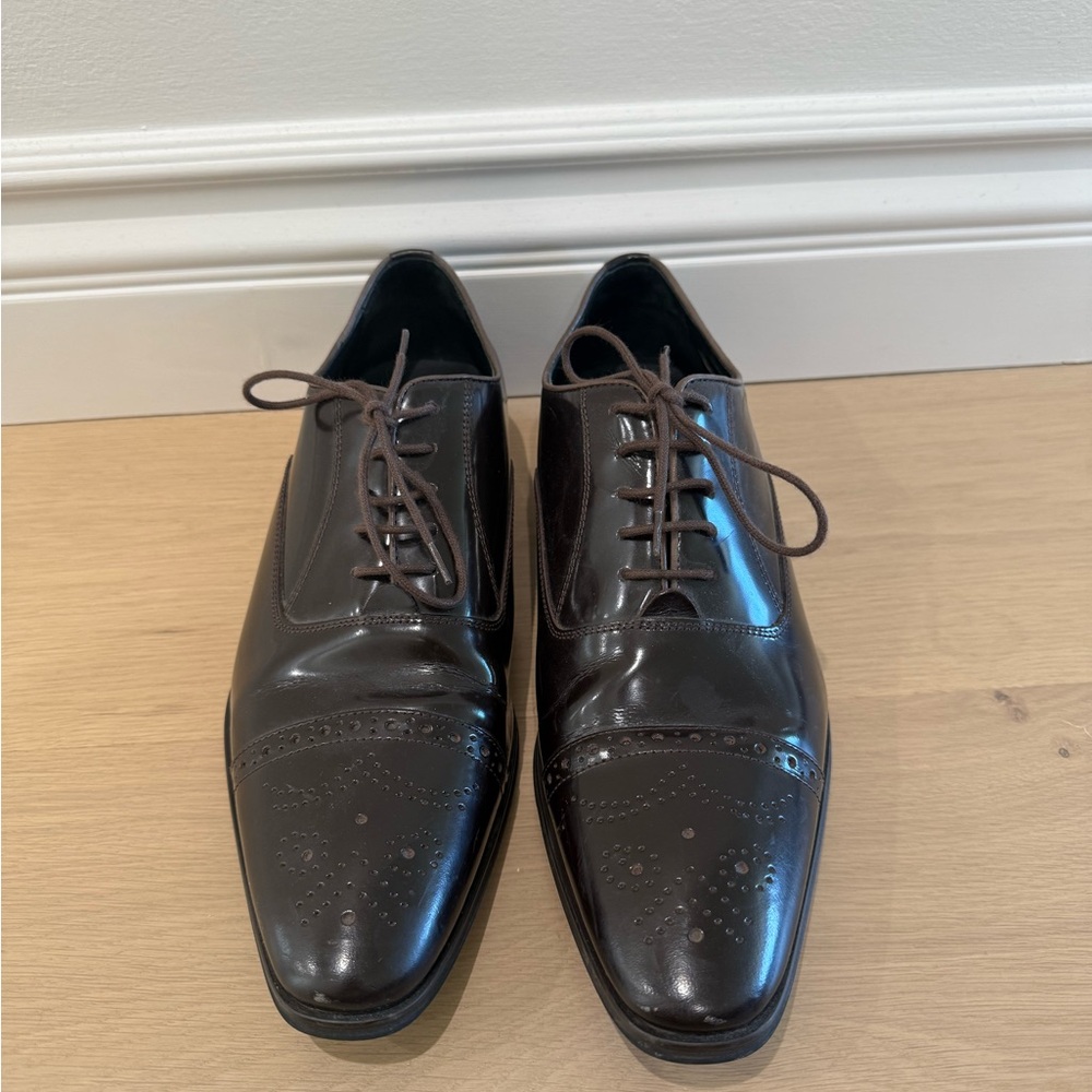 Versace Collection brown leather cap-toe oxford dress shoes